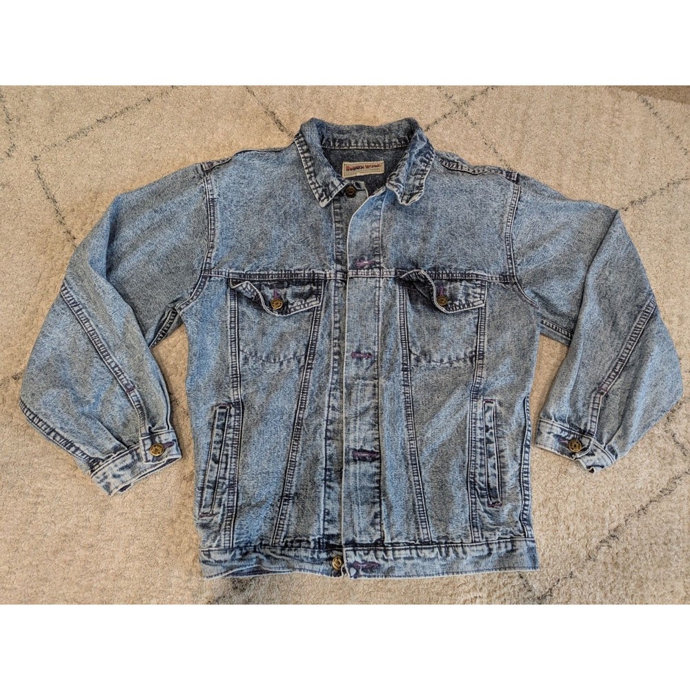 Vintage Baggy Wash Adult Denim Jacket Size L Jean Acid Wash 80s Grunge‎ Retro